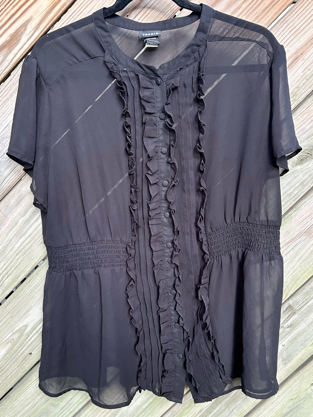 torrid Black Sheer Ruffle Button down Front Top brand size 2
